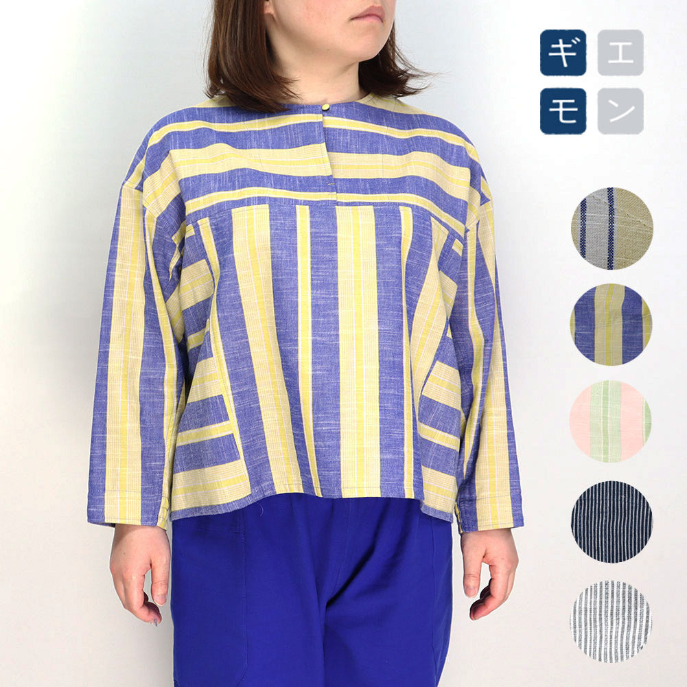 儀右ヱ門 ギエモン ぎえもん 久留米絣 ショート丈プルオーバーブラウス Y5167 日本製【2025ss】