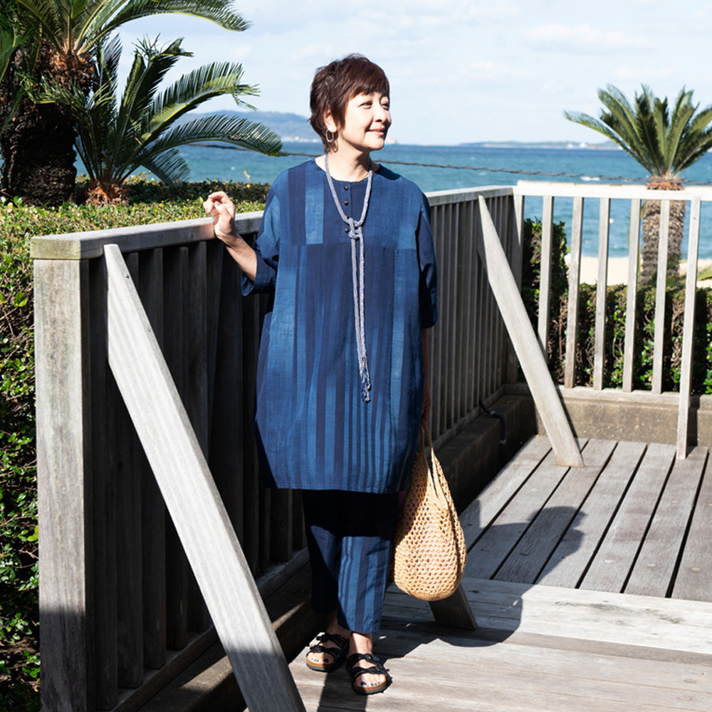 儀右ヱ門 ギエモン ぎえもん 久留米絣 プルオーバーチュニック丈ブラウス タ537 日本製【2025ss】