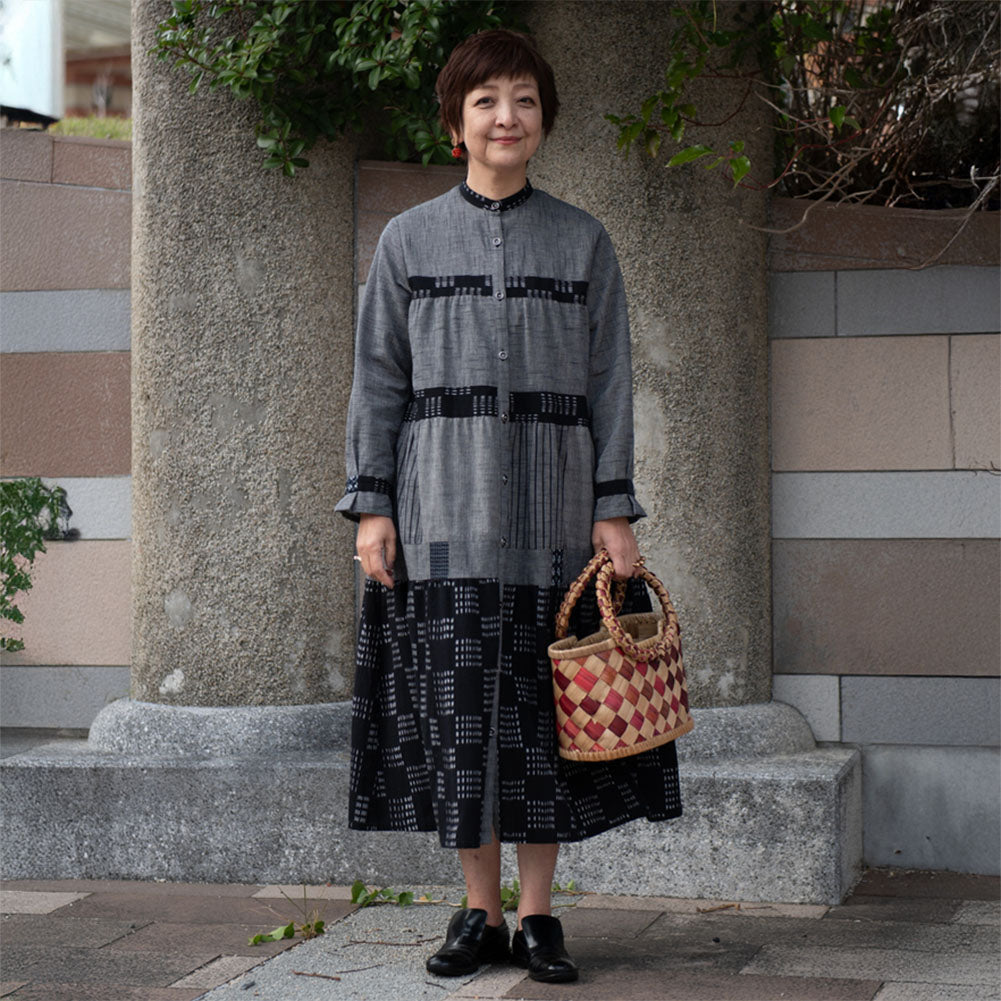 Giemon Giemon Kurume Kasuri Tiered Dress Ta206 Made in Japan Spring/Autumn Mother's Day