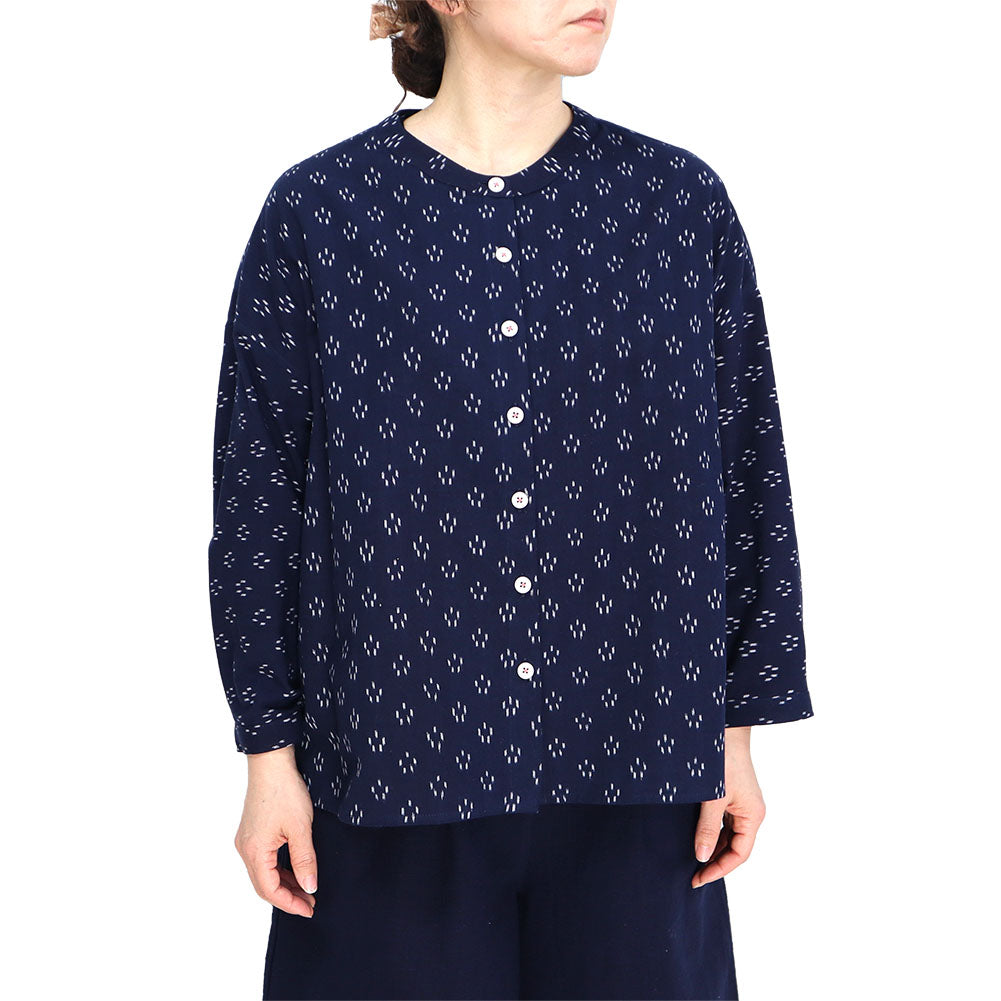 儀右ヱ門 ギエモン ぎえもん 久留米絣 バンドカラー ブラウス Y5166 日本製【2025ss】