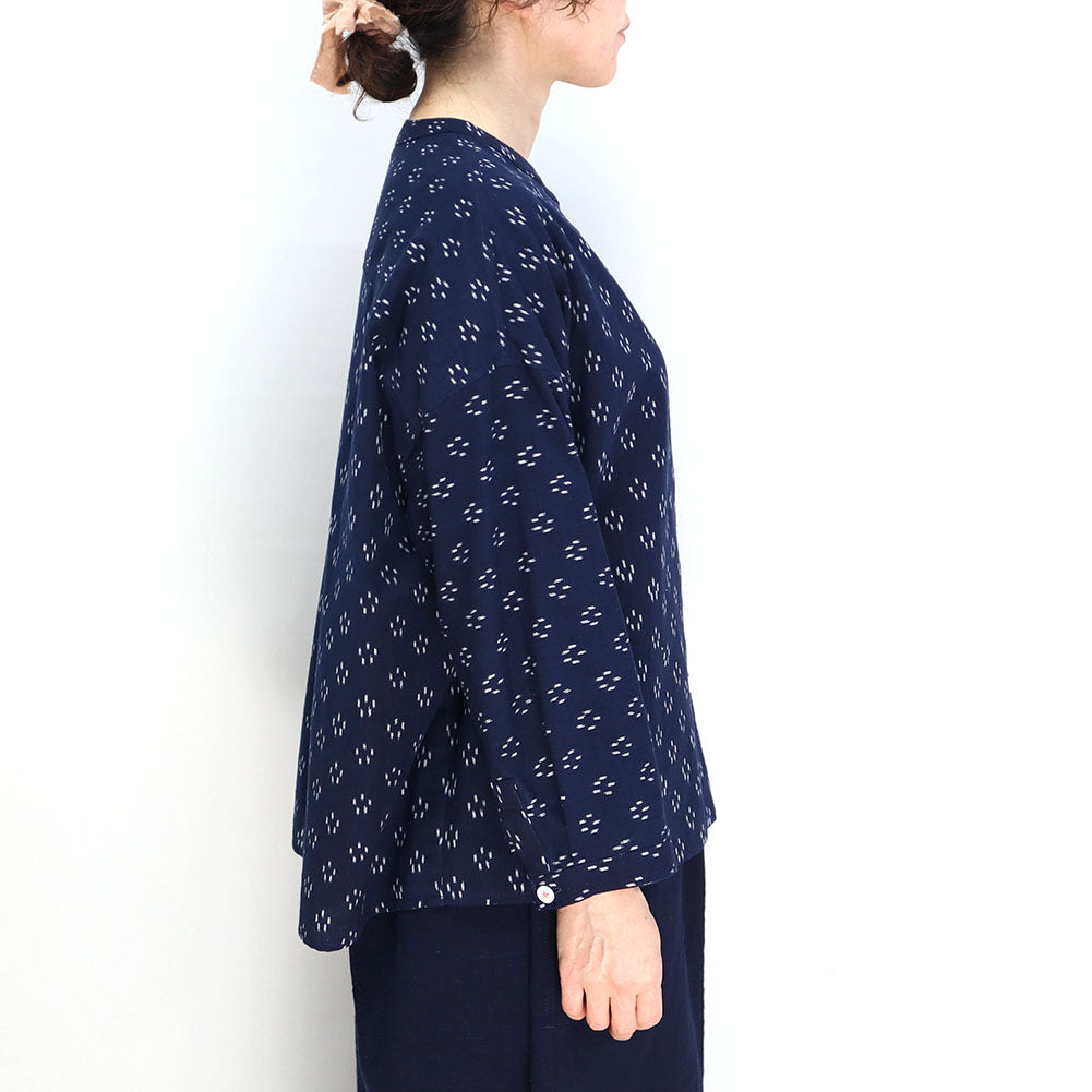 儀右ヱ門 ギエモン ぎえもん 久留米絣 バンドカラー ブラウス Y5166 日本製【2025ss】