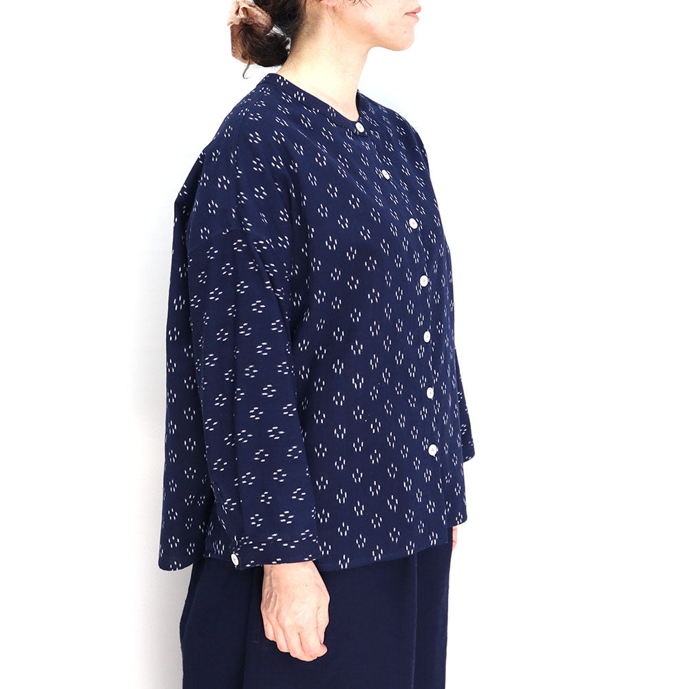 儀右ヱ門 ギエモン ぎえもん 久留米絣 バンドカラー ブラウス Y5166 日本製【2025ss】