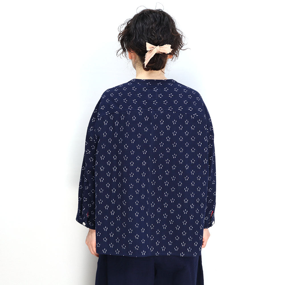 儀右ヱ門 ギエモン ぎえもん 久留米絣 バンドカラー ブラウス Y5166 日本製【2025ss】