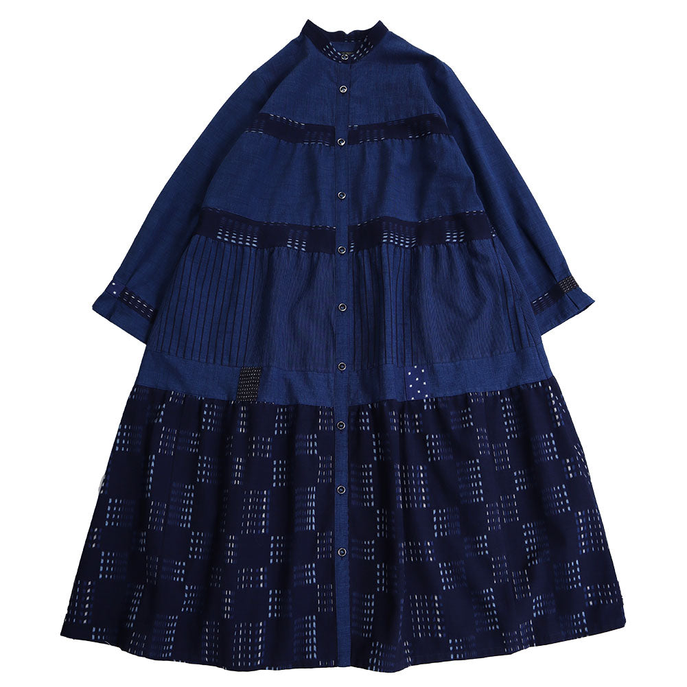 Giemon Giemon Kurume Kasuri Tiered Dress Ta206 Made in Japan Spring/Autumn Mother's Day