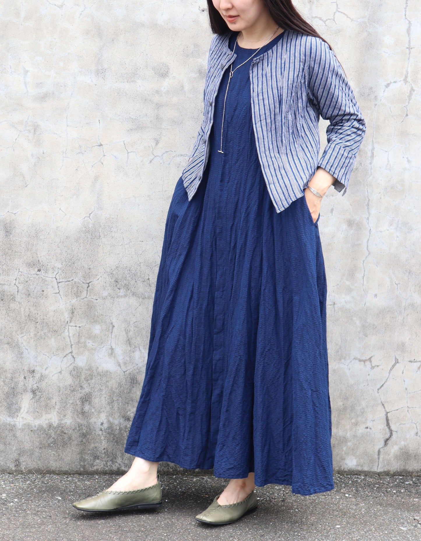 Giemon Giemon Kurume Kasuri Line Dress Dress G213 Made in Japan