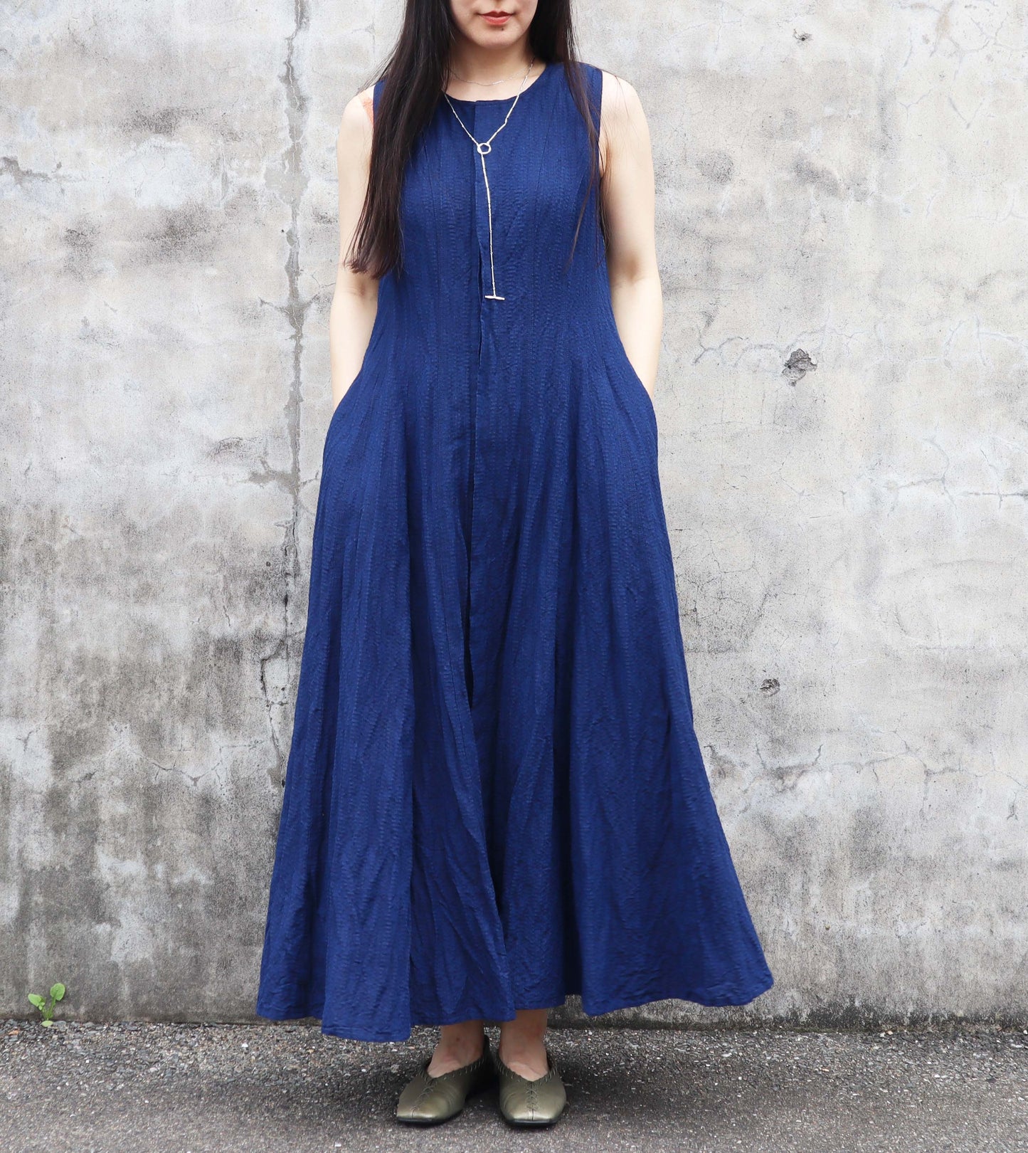 Giemon Giemon Kurume Kasuri Line Dress Dress G213 Made in Japan