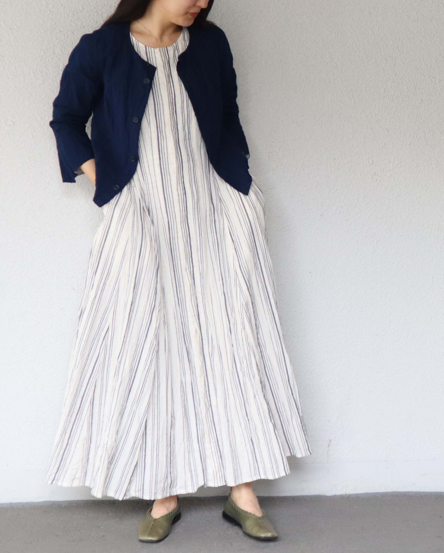 Giemon Giemon Kurume Kasuri Line Dress Dress G213 Made in Japan