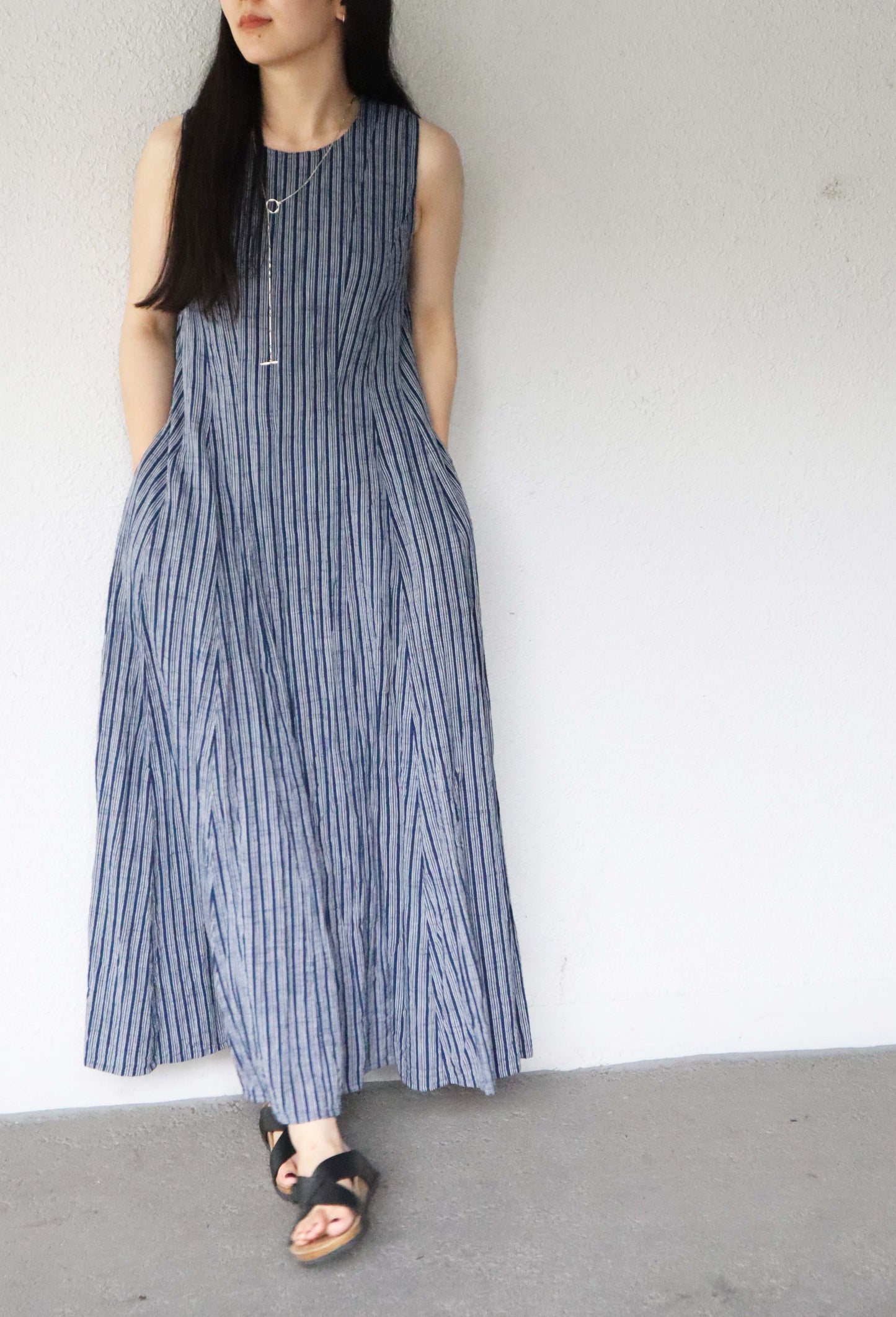 Giemon Giemon Kurume Kasuri Line Dress Dress G213 Made in Japan