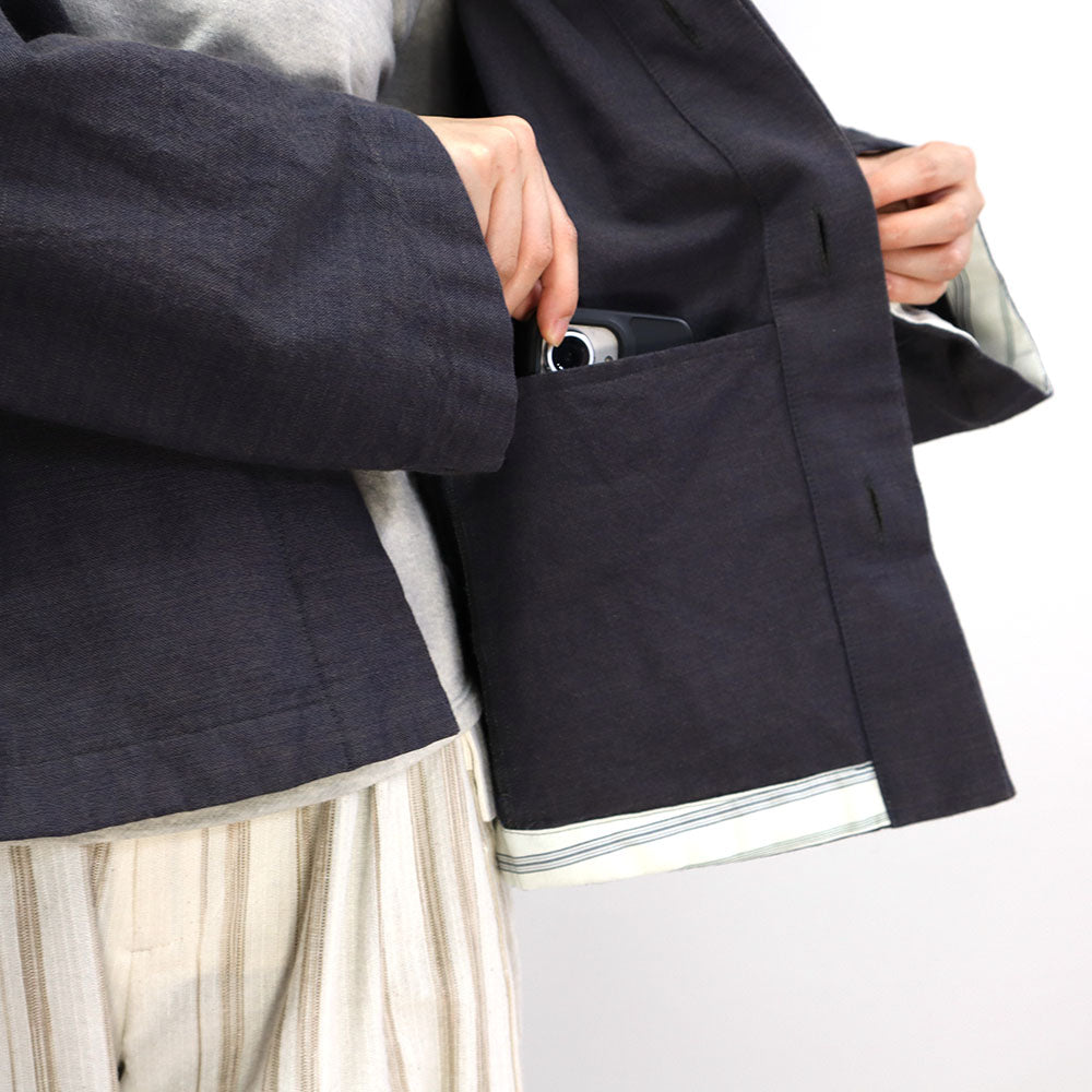 Giemon Kurume Kasuri French Military Blouse Jacket G518 Made in Japan