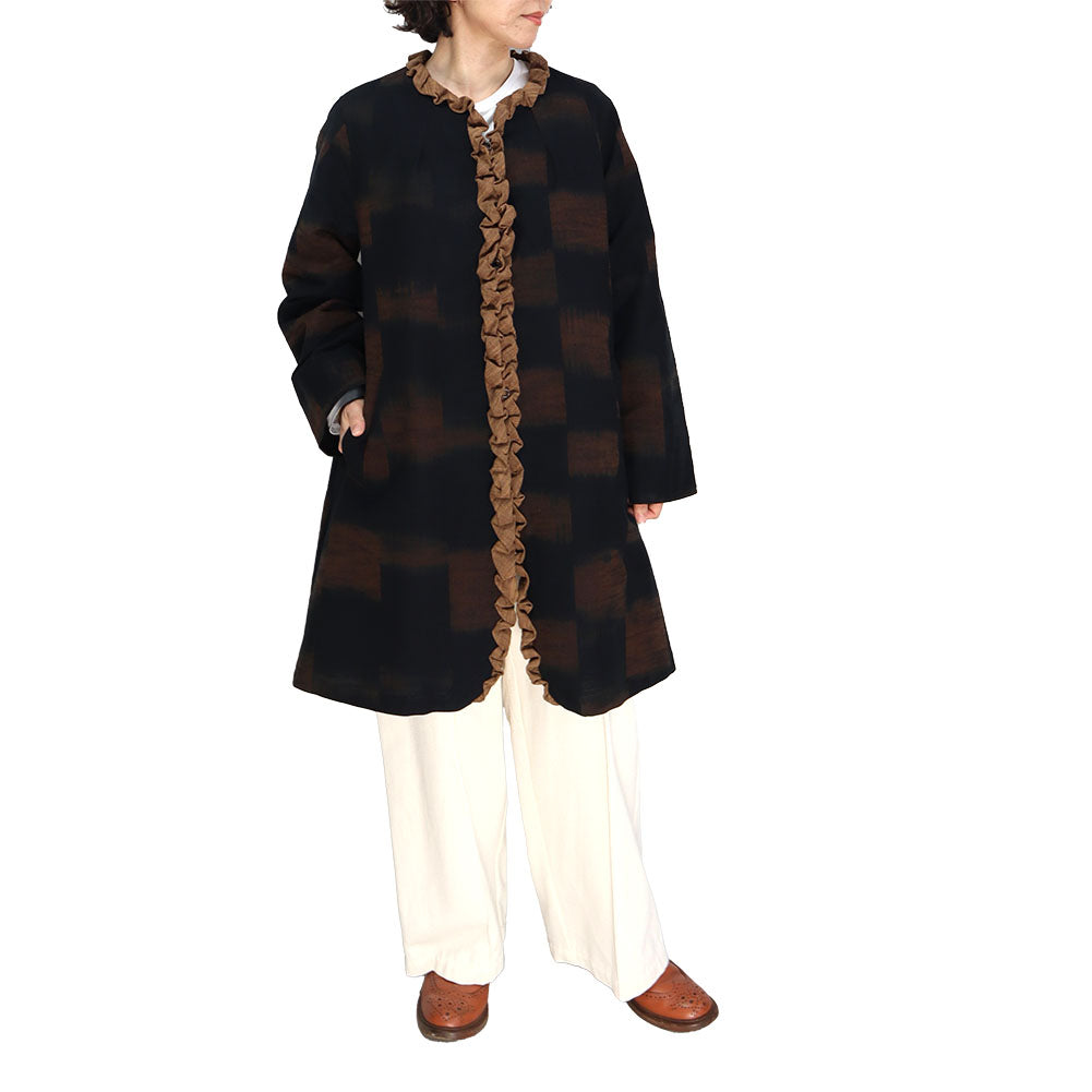 Giemon Giemon Kurume Kasuri Lined Coat Jacket Jacot C284 Made in Japan Autumn/Winter