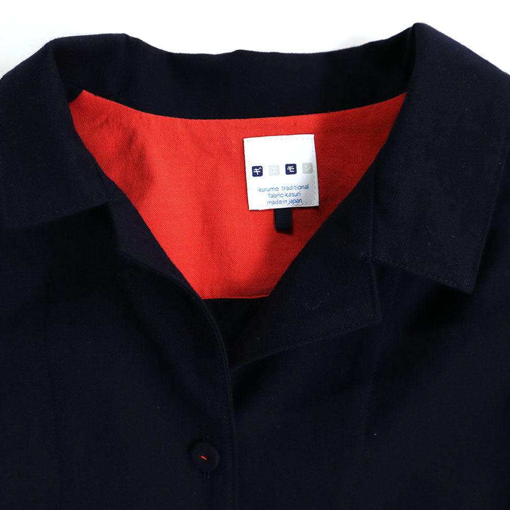 儀右エ門 ギエモン 久留米絣 オープンカラーワンピース Y2168  日本製【2024aw】