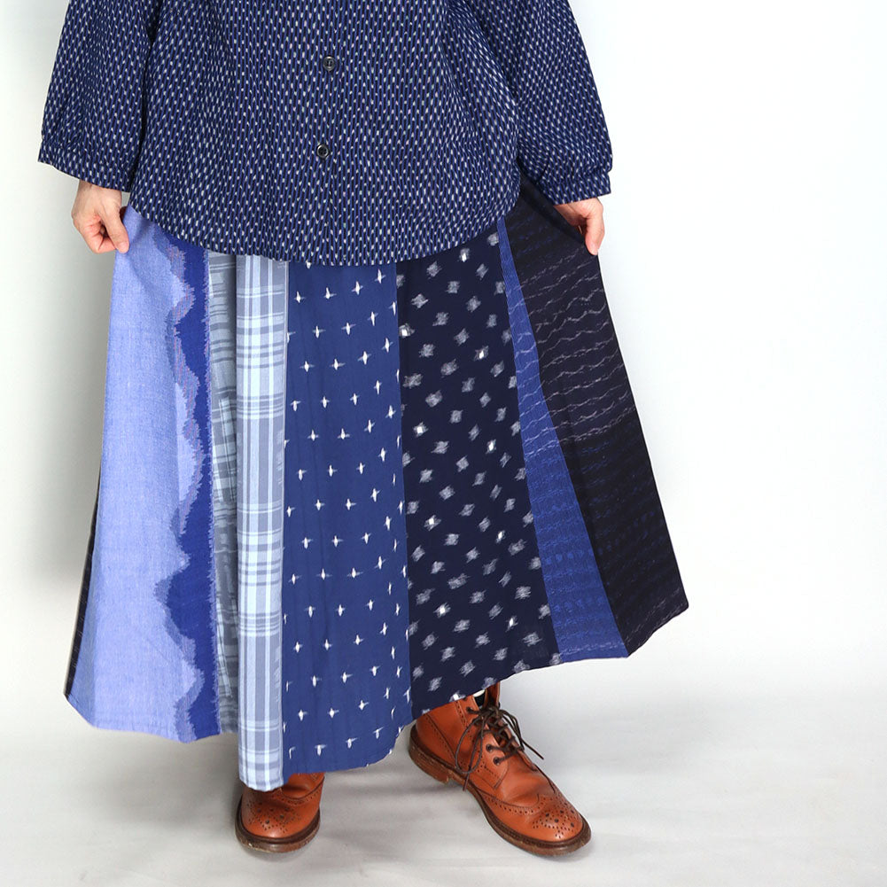 Giemon Okamoto Shoten Giemon Kurume Kasuri Patchwork Skirt K939 Made in Japan