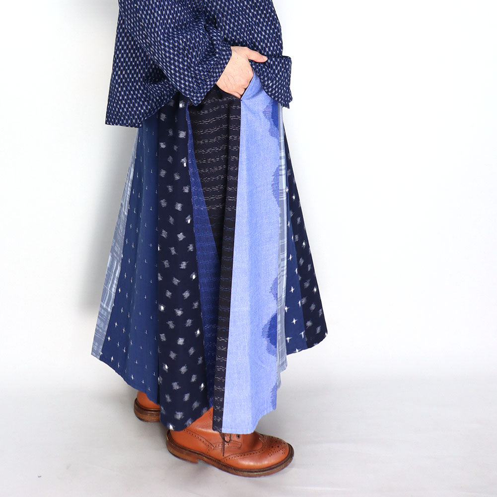 Giemon Okamoto Shoten Giemon Kurume Kasuri Patchwork Skirt K939 Made in Japan