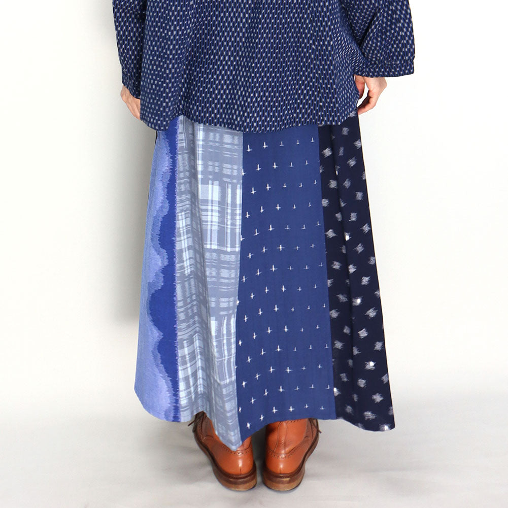 Giemon Okamoto Shoten Giemon Kurume Kasuri Patchwork Skirt K939 Made in Japan