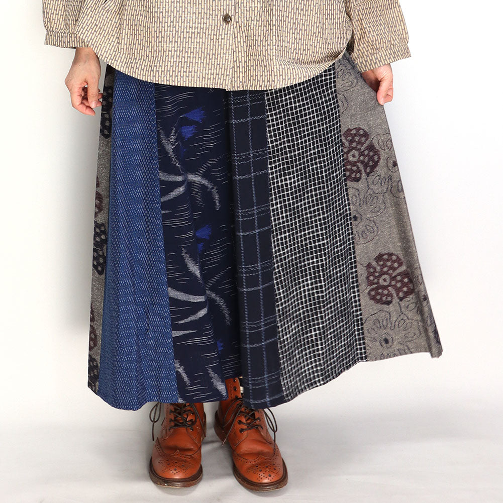 Giemon Okamoto Shoten Giemon Kurume Kasuri Patchwork Skirt K939 Made in Japan