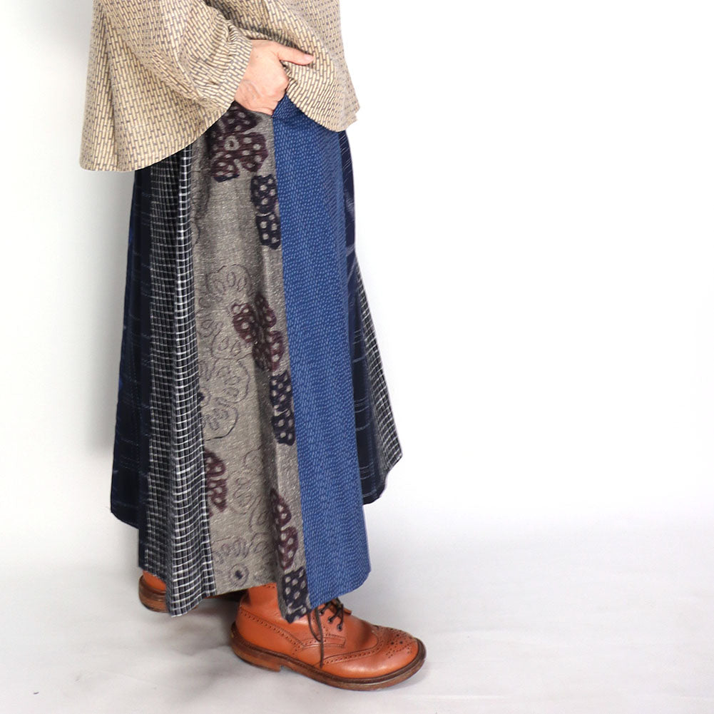 Giemon Okamoto Shoten Giemon Kurume Kasuri Patchwork Skirt K939 Made in Japan