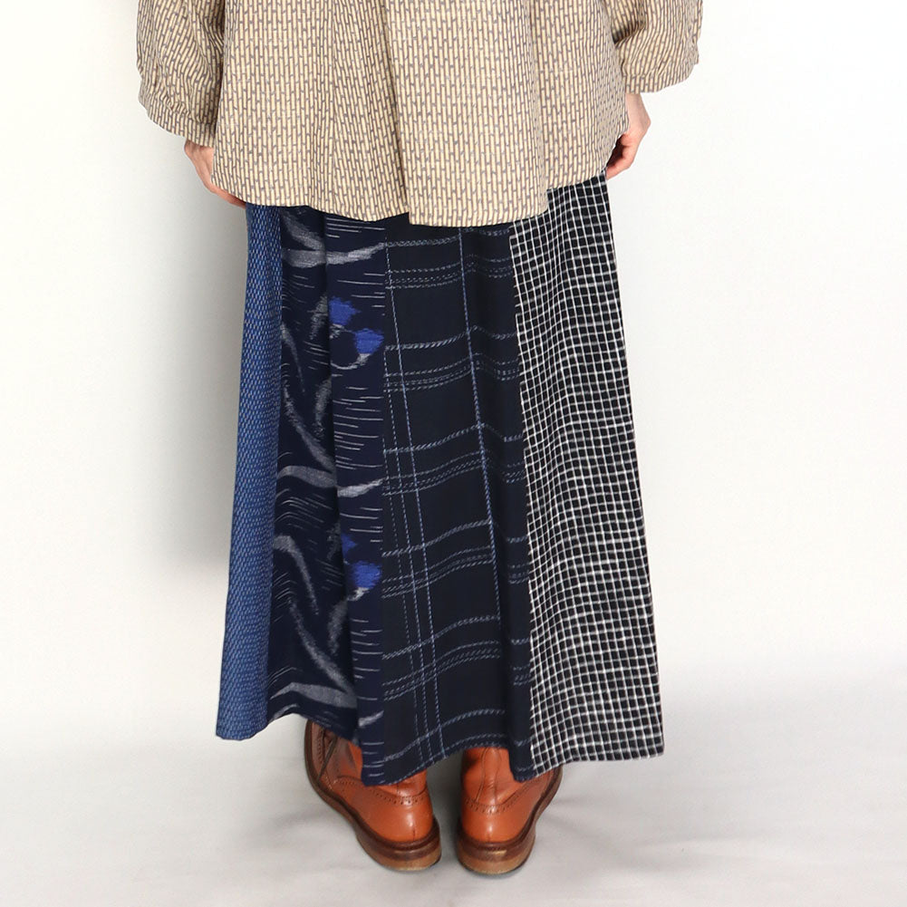 Giemon Okamoto Shoten Giemon Kurume Kasuri Patchwork Skirt K939 Made in Japan