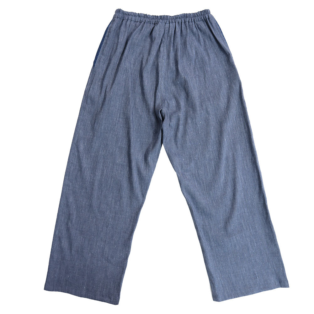 儀右ヱ門 ギエモン ぎえもん ゆったりストレッチ麻パンツ カ712 久留米絣ポケット付き 日本製  春夏