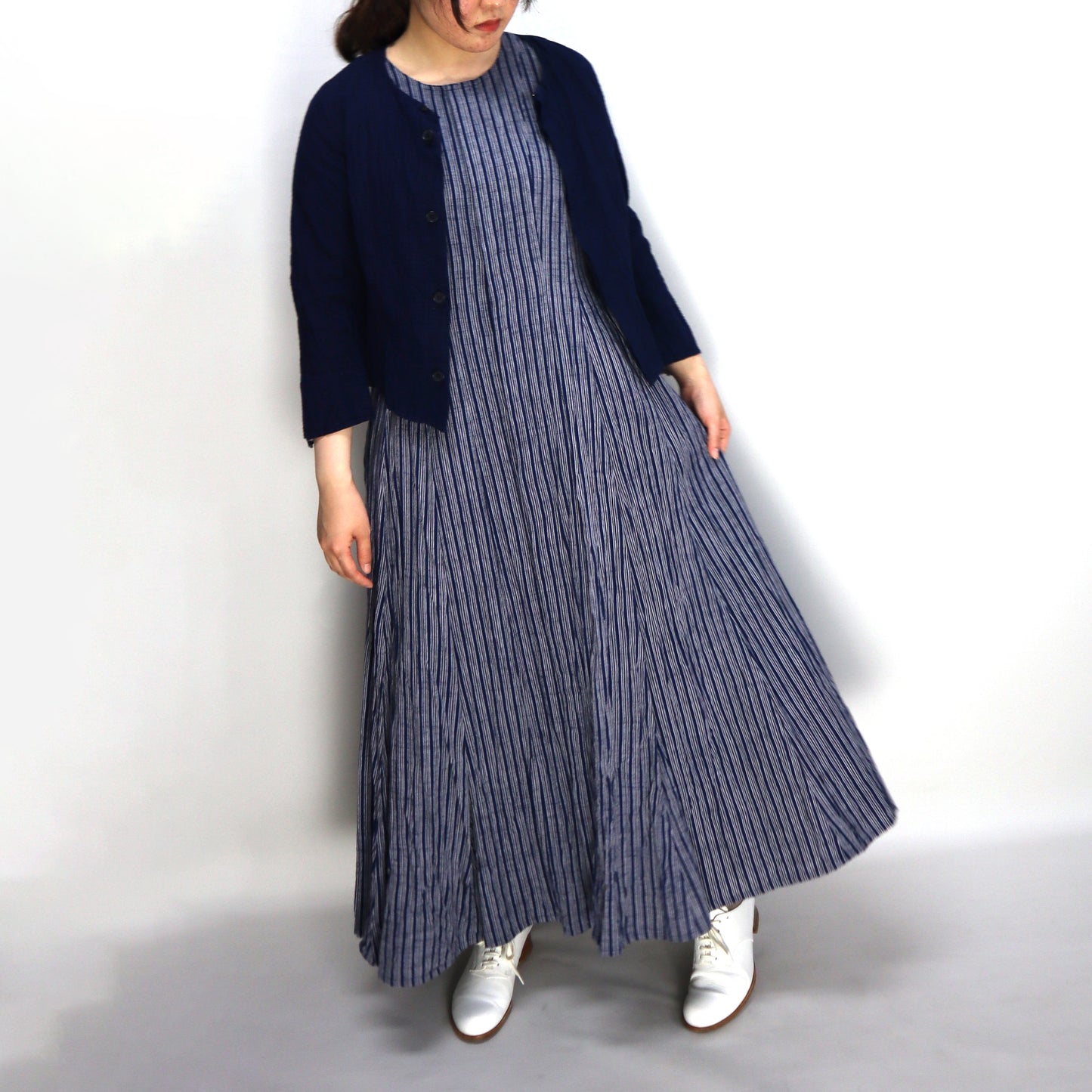 Giemon Giemon Kurume Kasuri Line Dress Dress G213 Made in Japan