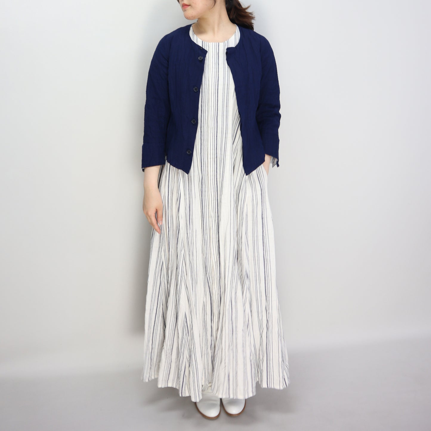 Giemon Giemon Kurume Kasuri Line Dress Dress G213 Made in Japan