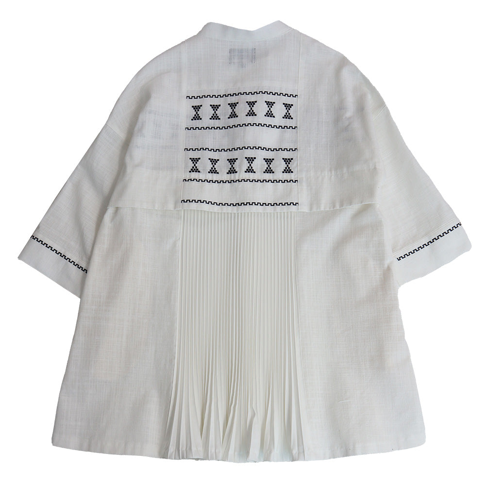 儀右ヱ門 ギエモン ぎえもん 久留米絣 刺繍・プリーツ ブラウス タ540 日本製【2025ss】