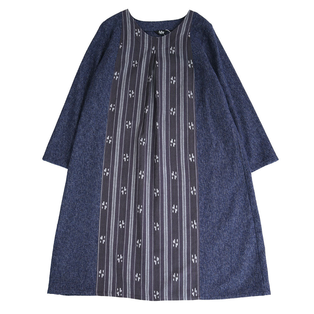 Giemon Giemon Tweed Cotton Long Sleeve Dress R2044 Kurume Kasuri Made in Japan Mother's Day