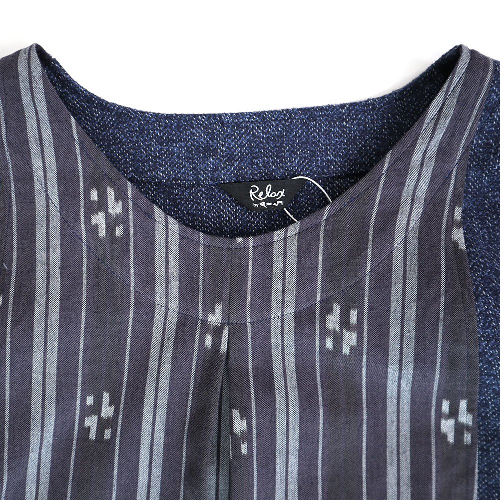 Giemon Giemon Tweed Cotton Long Sleeve Dress R2044 Kurume Kasuri Made in Japan Mother's Day