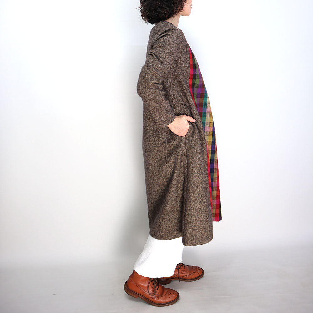 Giemon Giemon Tweed Cotton Long Sleeve Dress R2044 Kurume Kasuri Made in Japan Mother's Day