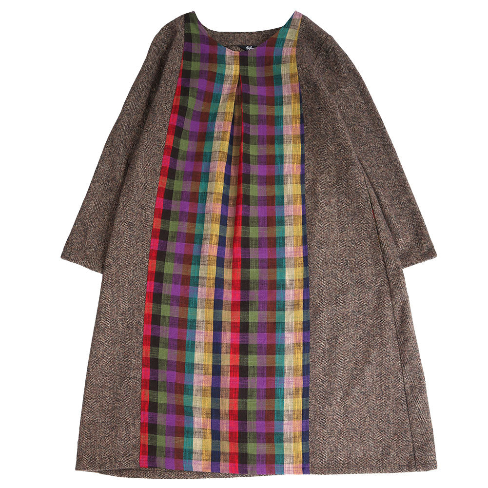 Giemon Giemon Tweed Cotton Long Sleeve Dress R2044 Kurume Kasuri Made in Japan Mother's Day