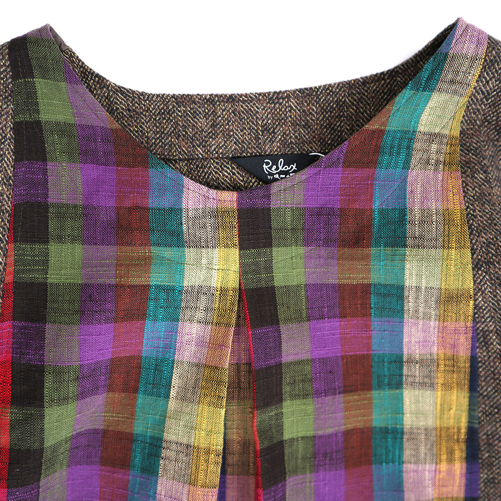 Giemon Giemon Tweed Cotton Long Sleeve Dress R2044 Kurume Kasuri Made in Japan Mother's Day