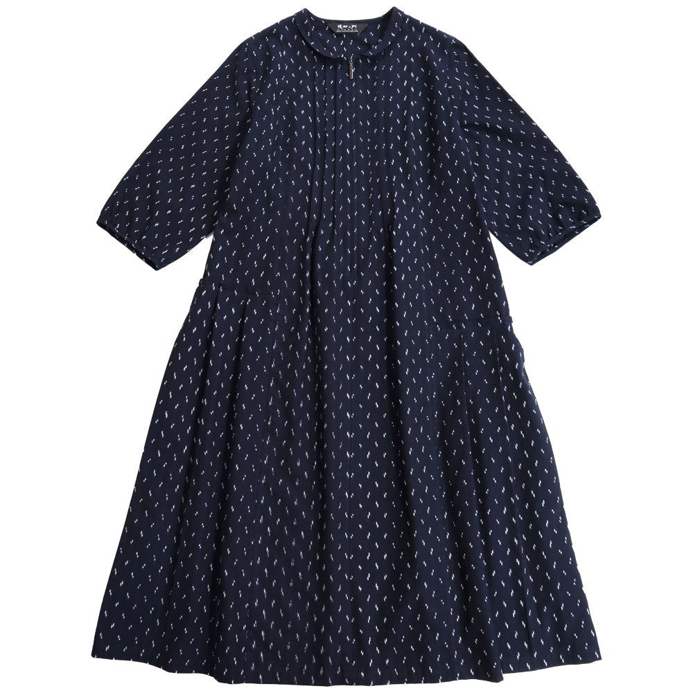 Giemon Giemon Kurume Kasuri Random Tuck Dress 3/4 Sleeve Shi219 Made in Japan