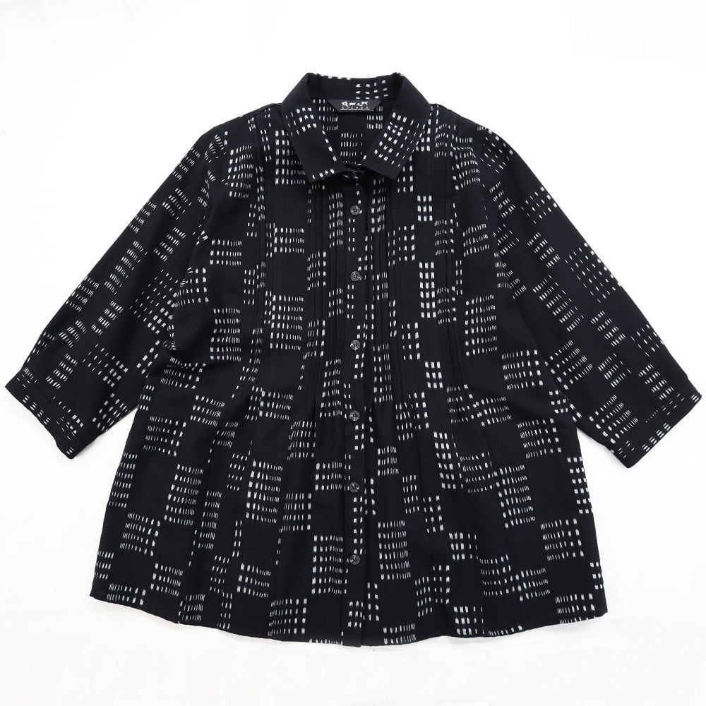 吉右衛門 吉右衛門 吉右衛門 久留米笠 開襟襯衫 Ta532 日本製