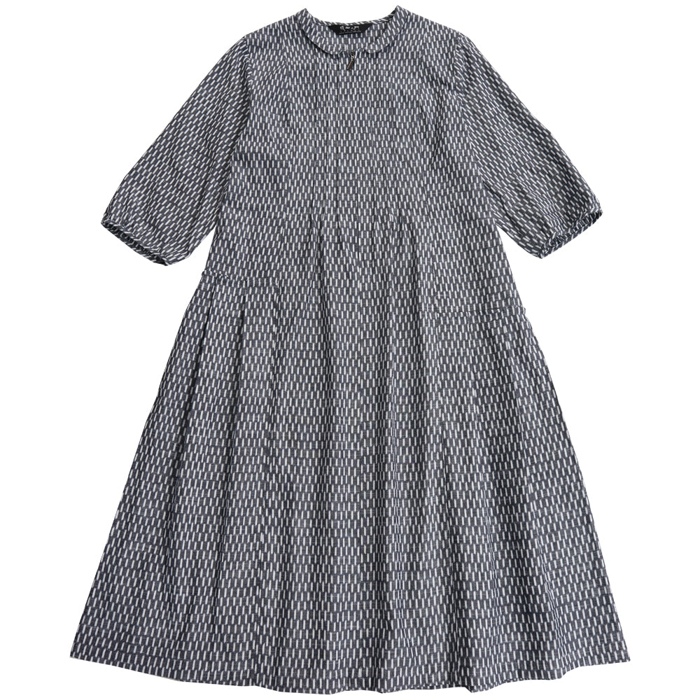 Giemon Giemon Kurume Kasuri Random Tuck Dress 3/4 Sleeve Shi219 Made in Japan