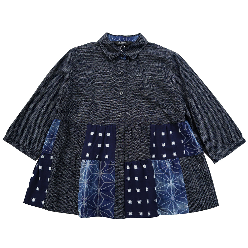 Giemon Giemon Giemon Kurume Kasuri Patch Blouse Ko567 Made in Japan