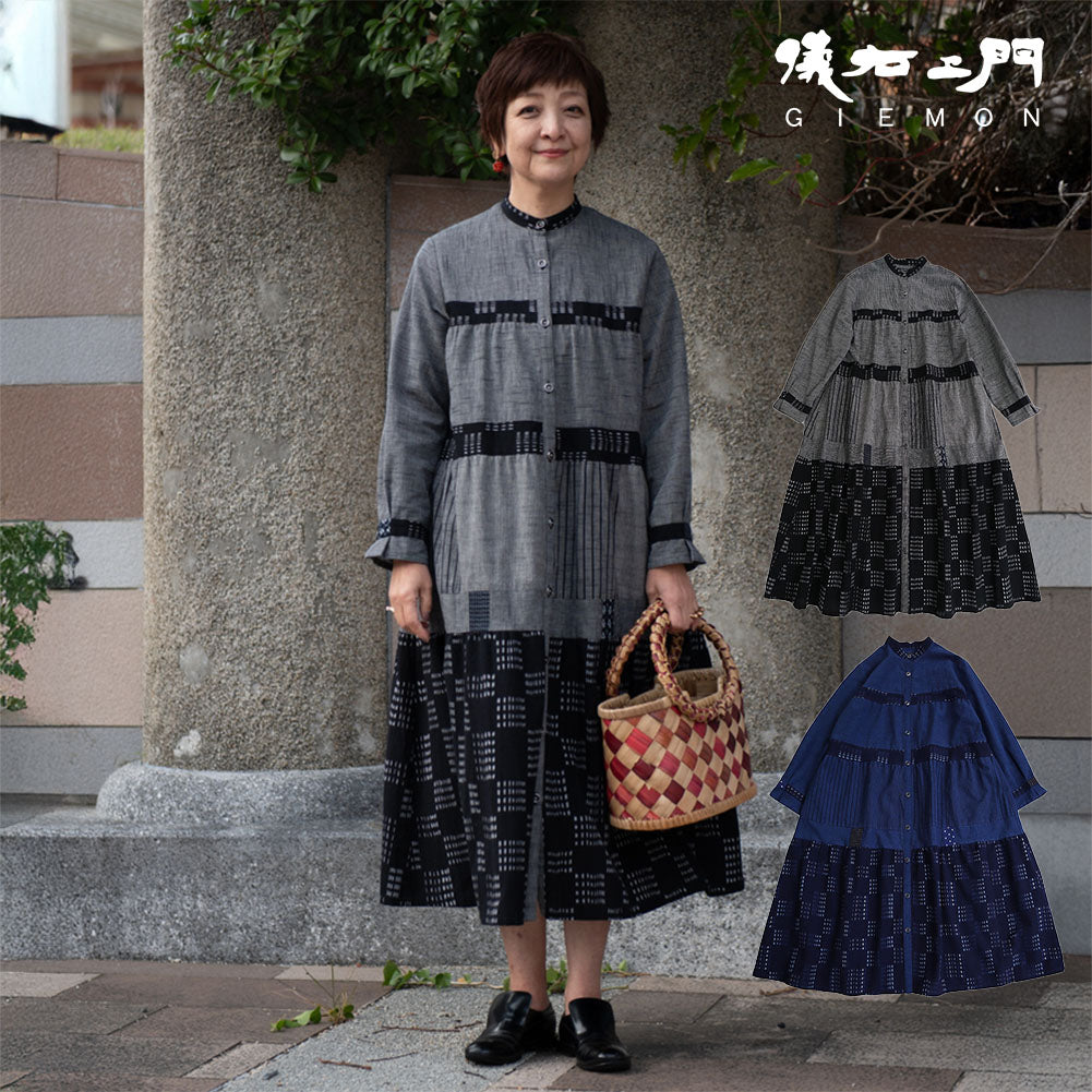 Giemon Giemon Kurume Kasuri Tiered Dress Ta206 Made in Japan Spring/Autumn Mother's Day