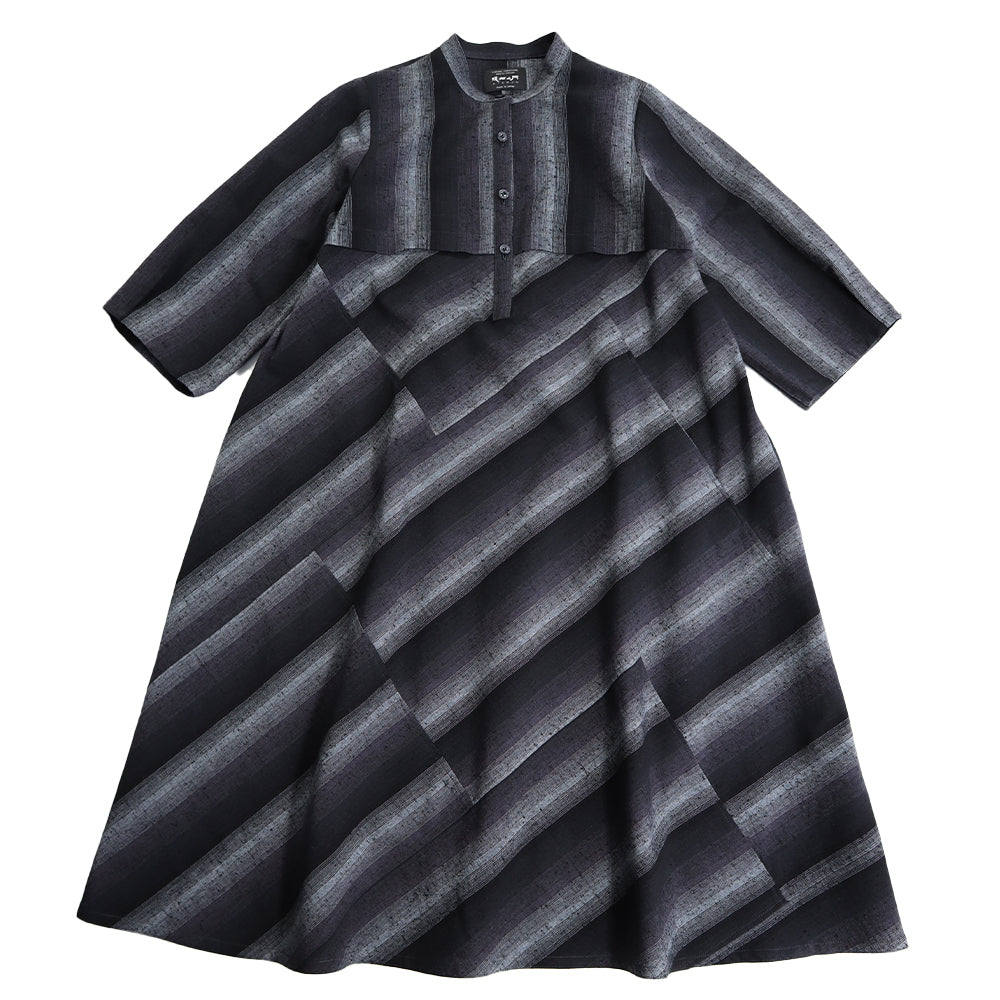 儀右ヱ門 ギエモン ぎえもん 久留米絣 スタンドカラー ワンピース ソ239 日本製