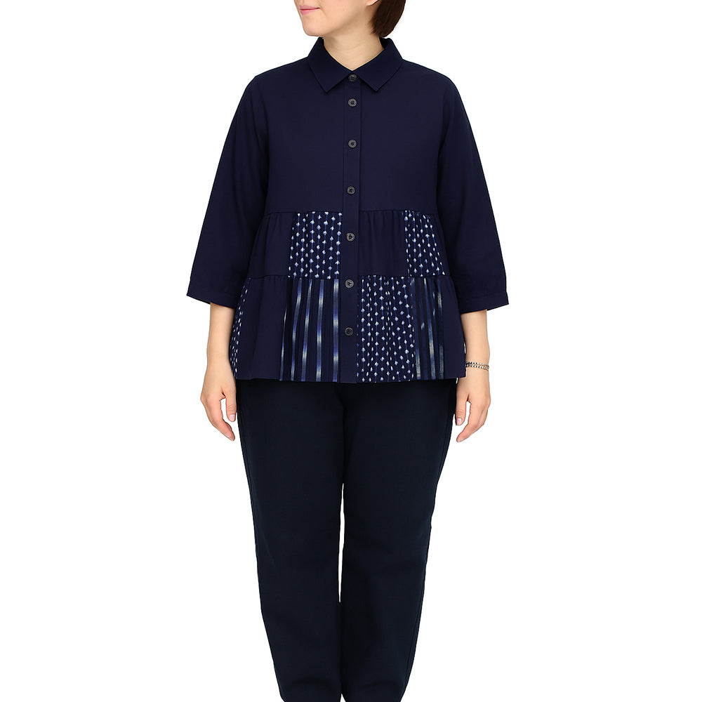 Giemon Giemon Giemon Kurume Kasuri Patch Blouse Ko567 Made in Japan