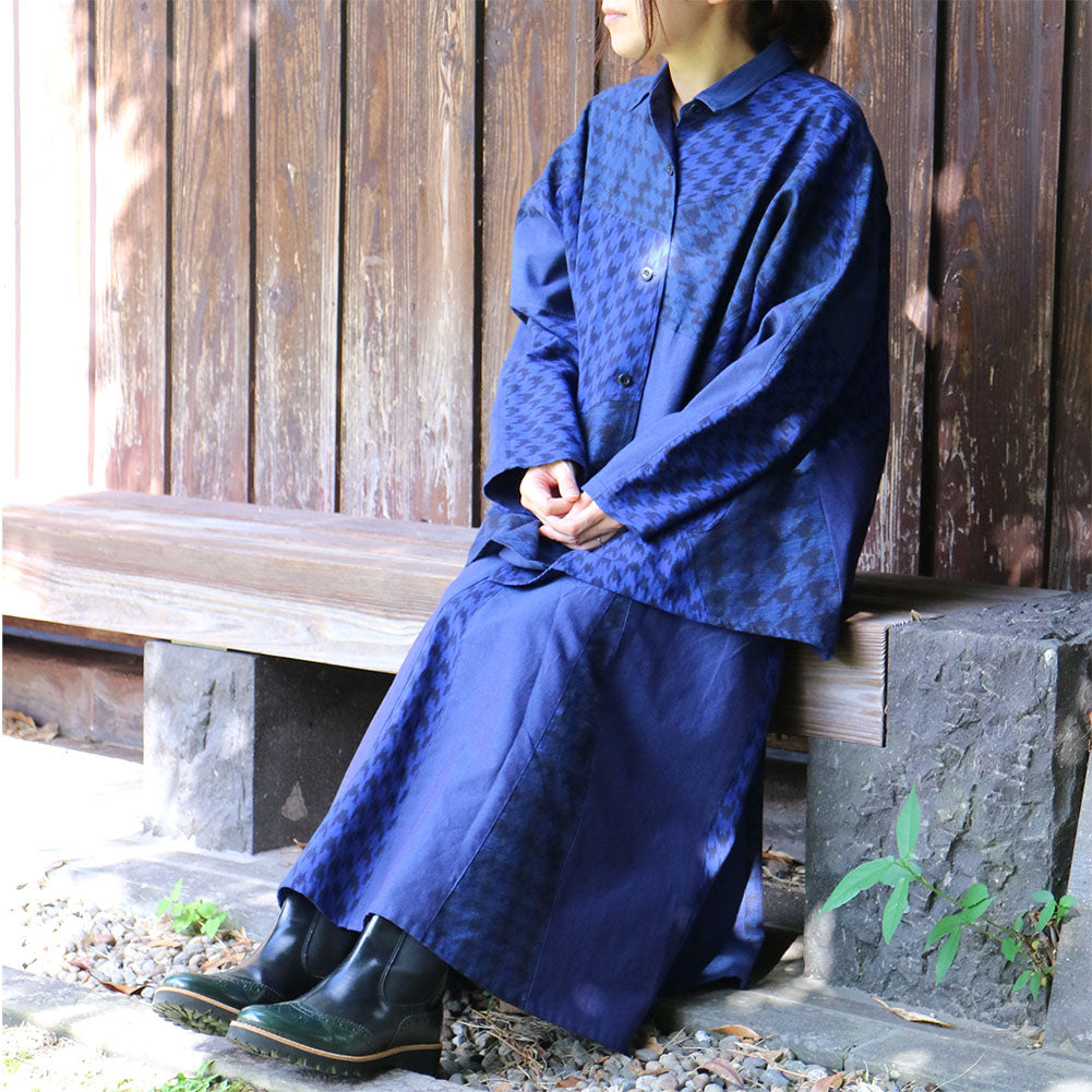 Giemon Giemon Kurume Kasuri Blouse So595 Made in Japan