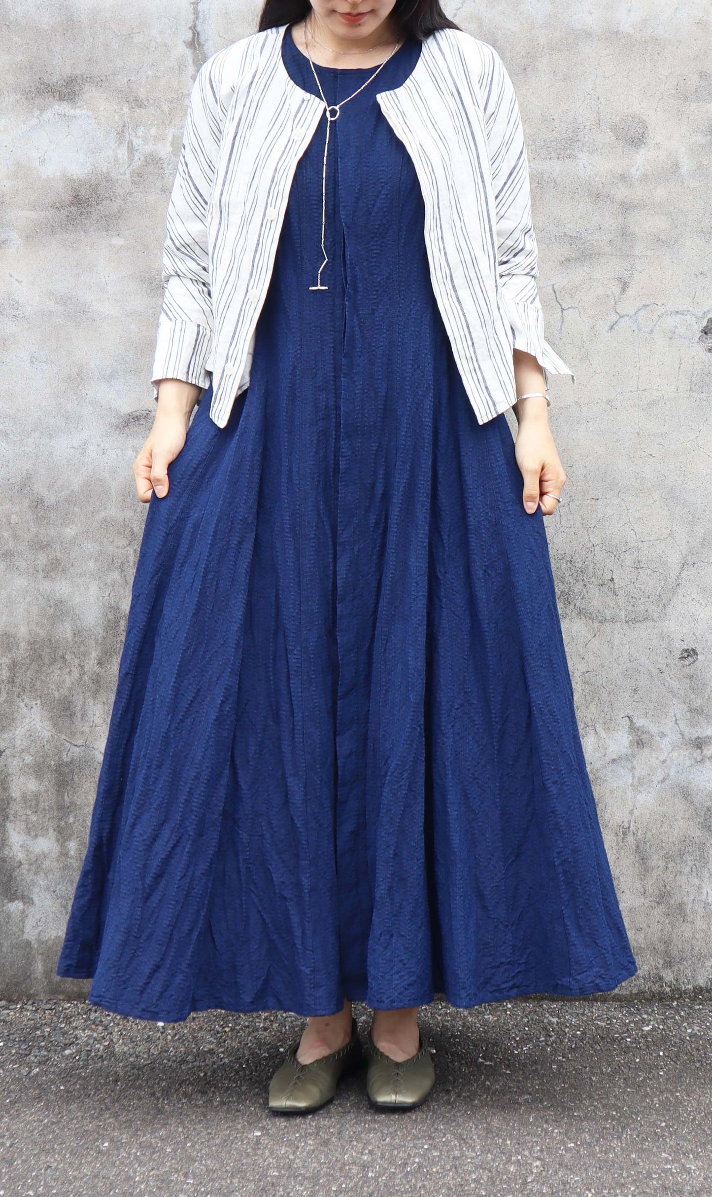 Giemon Giemon Kurume Kasuri Line Dress Dress G213 Made in Japan