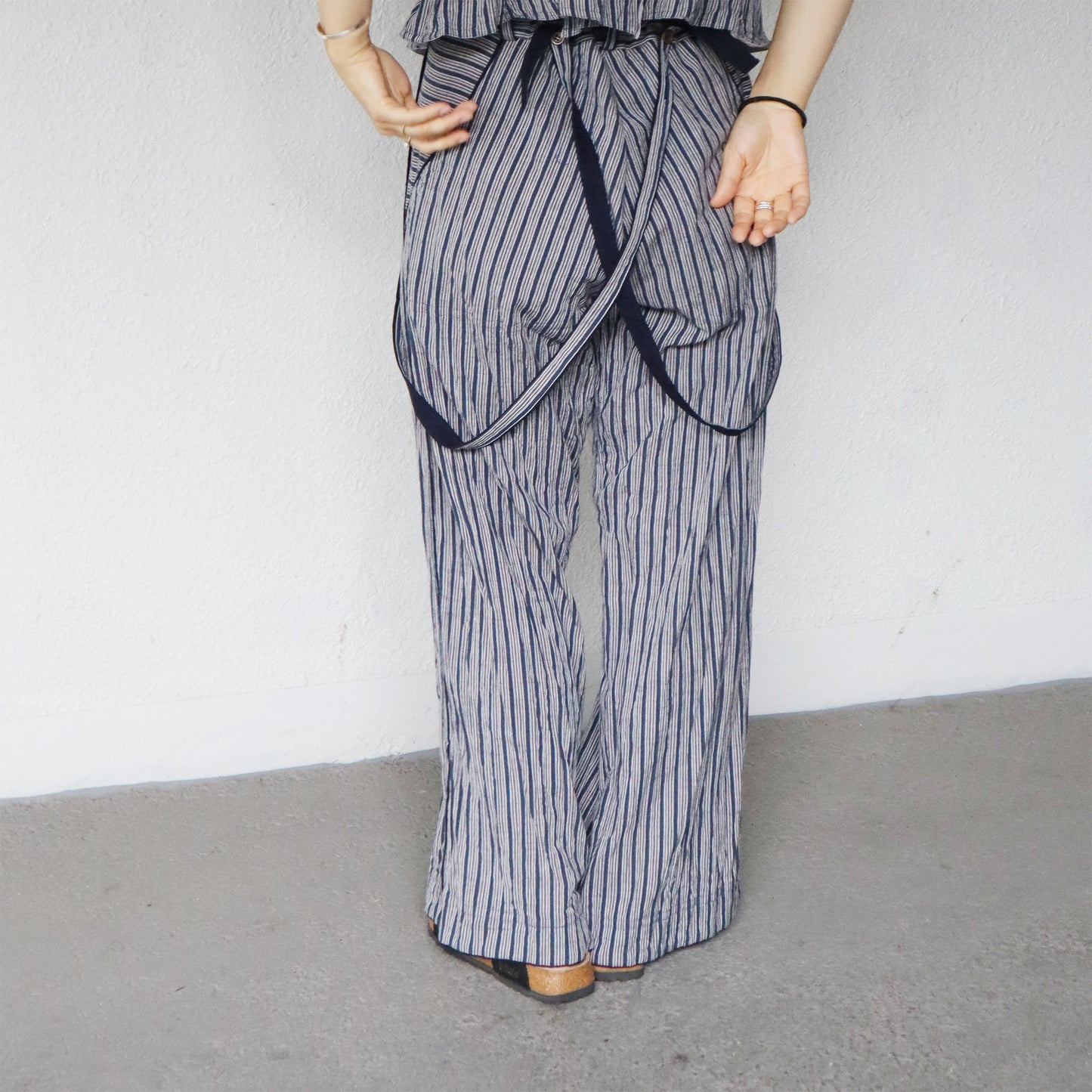 Giemon G705 Kurume Kasuri Straight Pants with Suspenders Unisex
