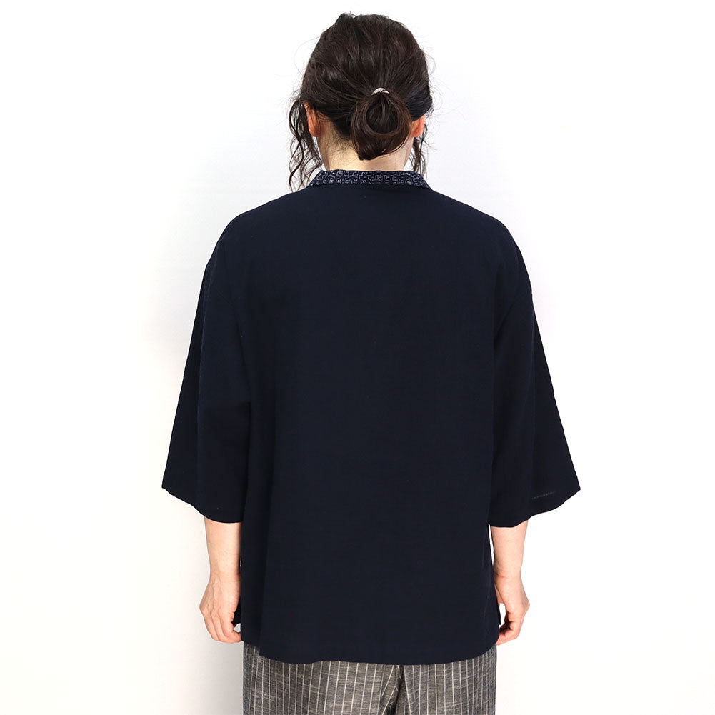 Giemon Giemon 3/4 Sleeve Cool Blouse R5100 with Kurume Kasuri Collar Made in Japan Mother's Day