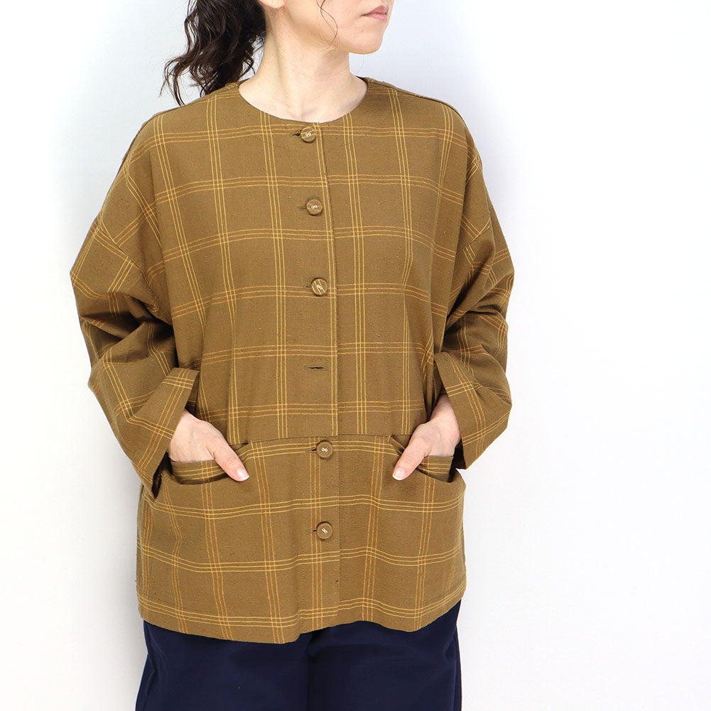 Giemon Kurume Kasuri No-collar Blouse Y5159 Made in Japan [2024aw]