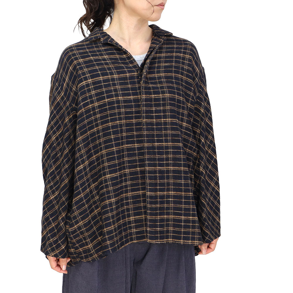 [Pre-order item] Giemon Kurume Kasuri deformed overshirt blouse G519 Made in Japan [2024aw]