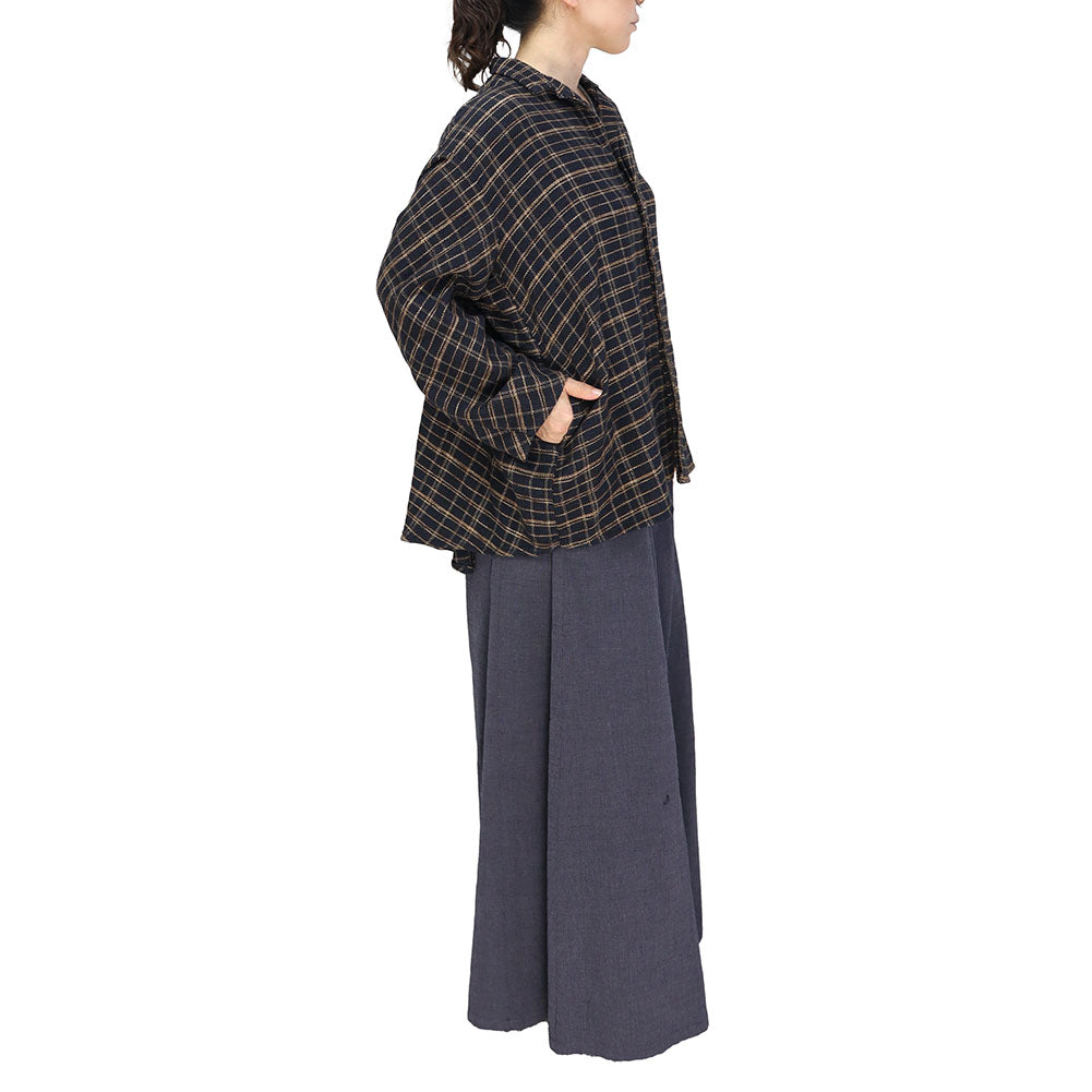 [Pre-order item] Giemon Kurume Kasuri deformed overshirt blouse G519 Made in Japan [2024aw]