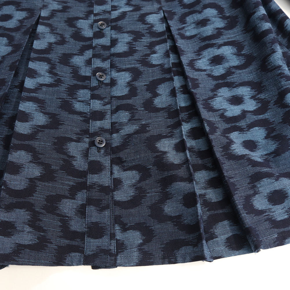 Giemon Giemon Kurume Kasuri No Collar Front Button 3/4 Sleeve Blouse Ta507 Made in Japan Spring Summer Autumn