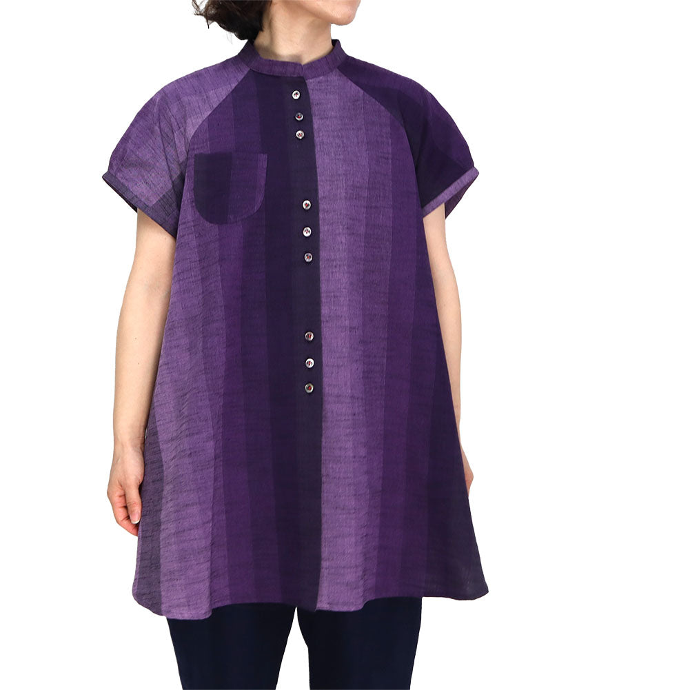 9月まで販売久留米絣GIEMON 儀右衛門 ブラウス紺 - 長袖 