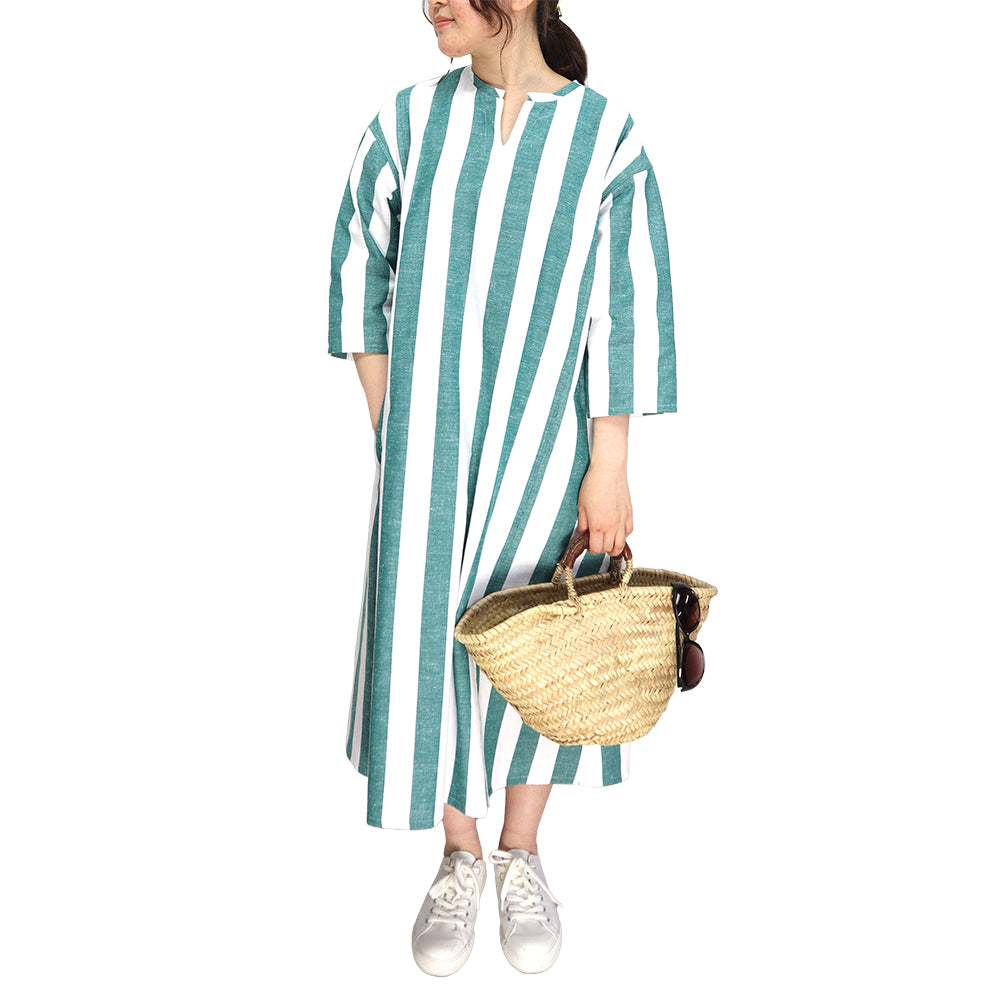 Giemon Giemon Kurume Kasuri 3/4 Sleeve Dress Y2146 Made in Japan