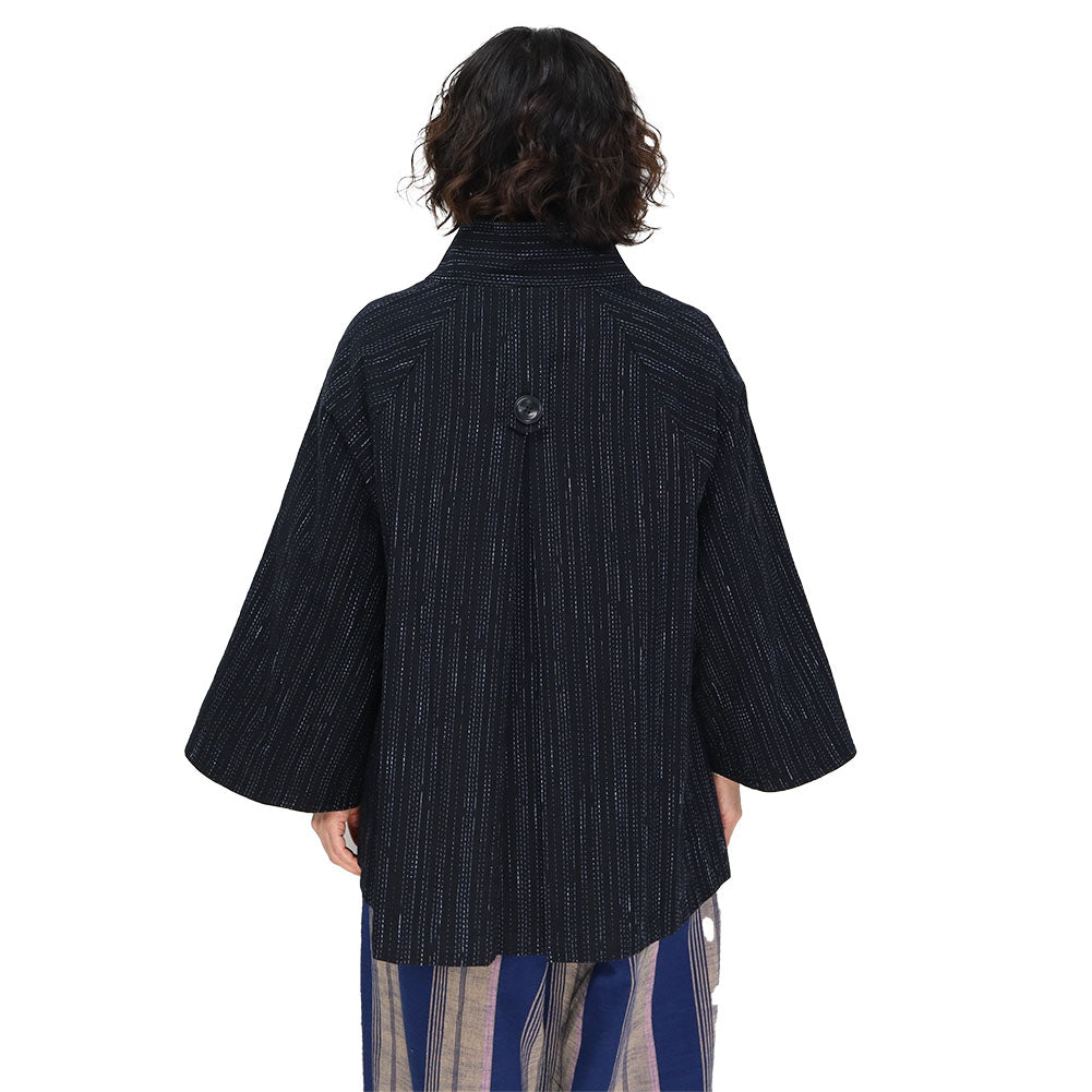 Giemon Giemon Giemon Kurume Kasuri Lined Jacket Poncho Ke152 Made in Japan