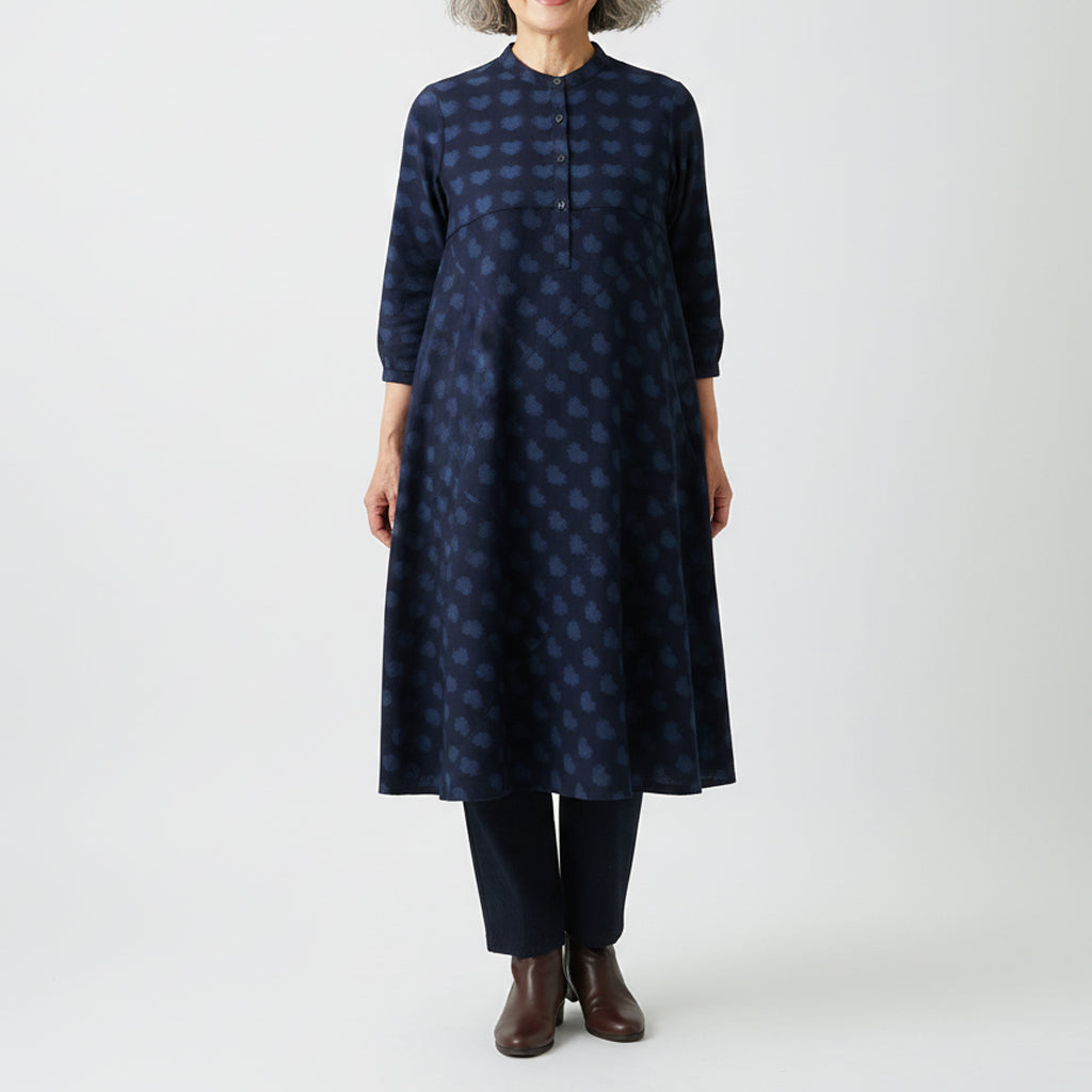 儀右ヱ門 ギエモン ぎえもん 久留米絣　スタンドカラー ワンピース  ソ239  日本製