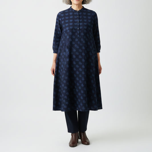 儀右ヱ門 ギエモン ぎえもん 久留米絣　スタンドカラー ワンピース  ソ239  日本製